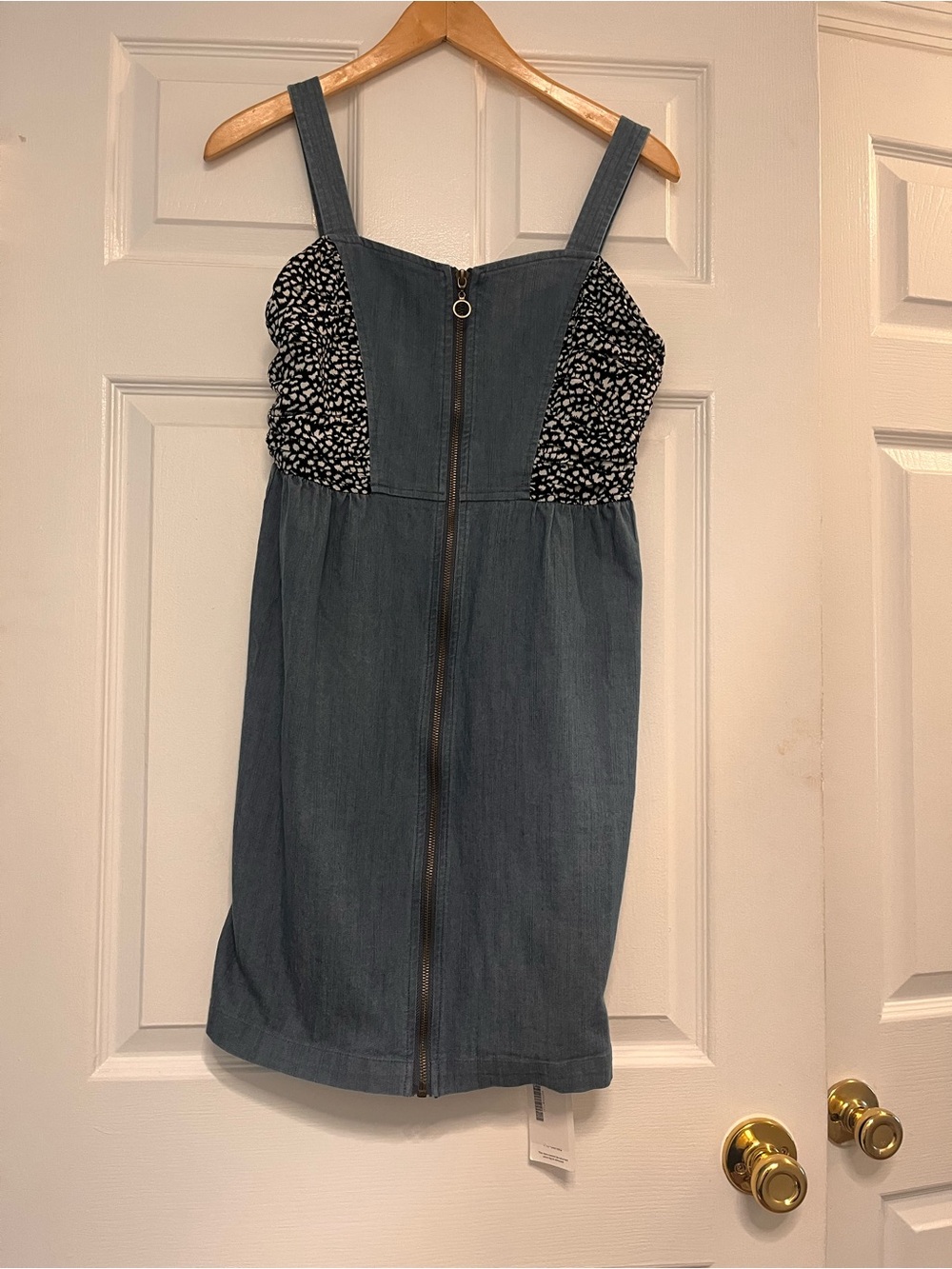 THML Denim Mini Dress with Black and white Floral Bust S